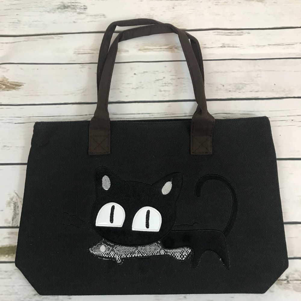 Cat with Fish Canvas Tote Handbag Purse - Picture 8 of 8